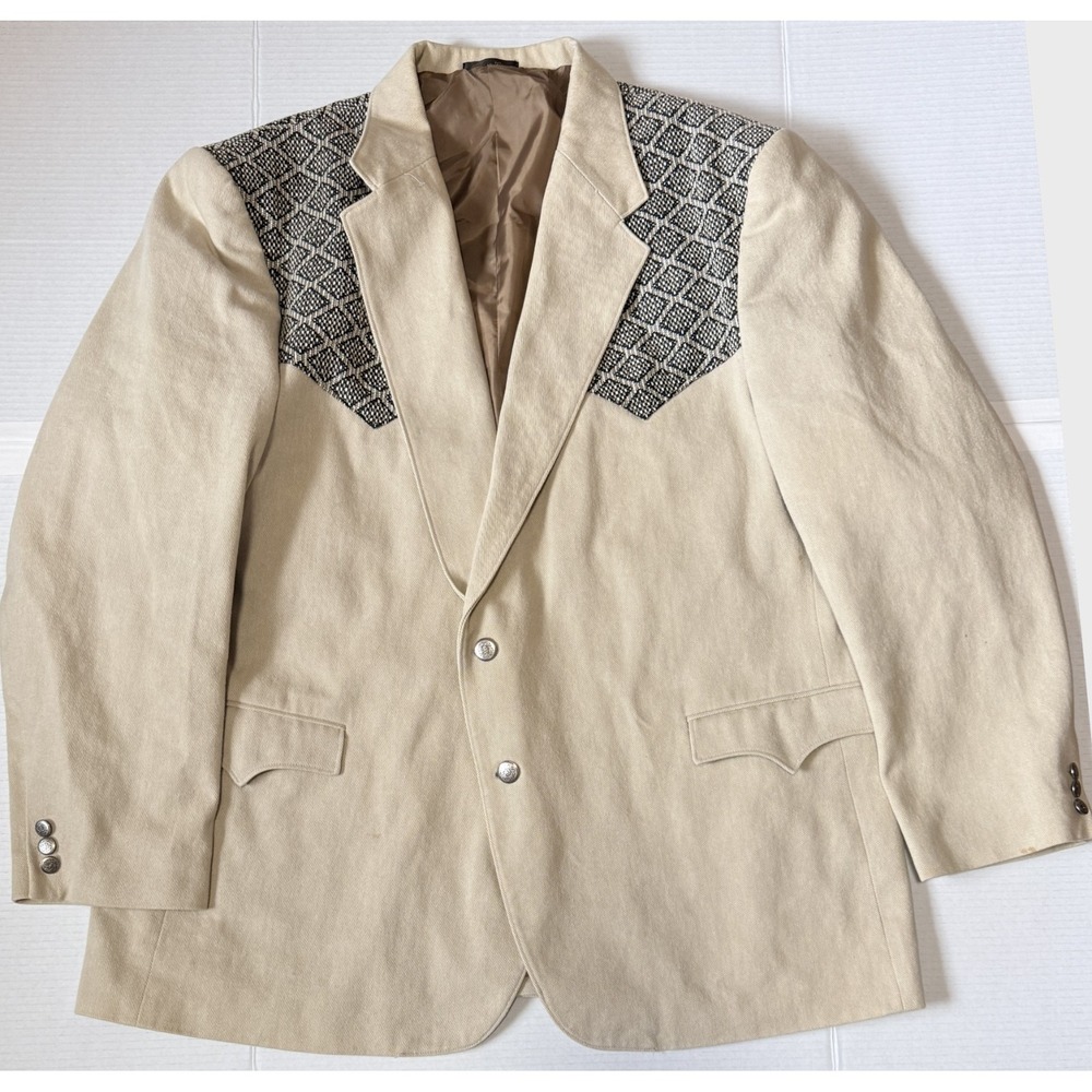 CIRCLE S - Men's VTG Western Canvas Blazer Sport Coat - Embroidered Yoke  - 54L